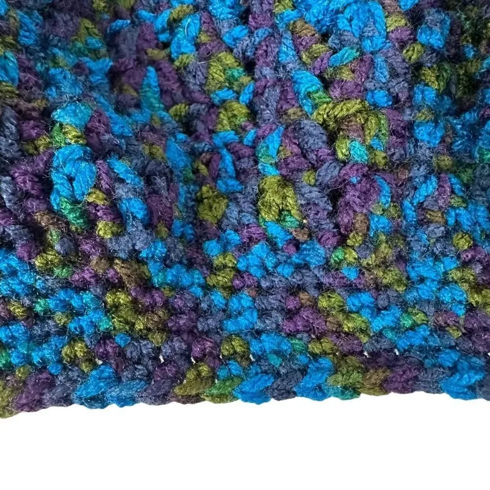 Homemade Knit Beanie Hat Purple Blue Green